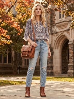 💐BCBGMaxAzria Blue Paisley Printed Boho Blouse🌼